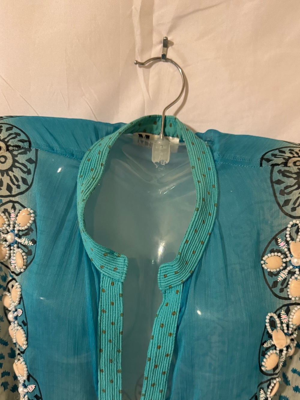 Turquoise Hand Beaded Women's Swim Coverup Size 2X - Picture 8 of 9